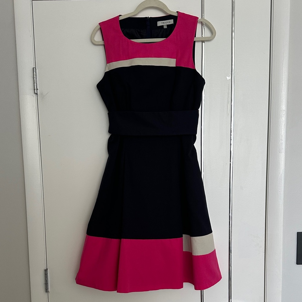 Dark Navy and Pink Dress by Trucco Size 8